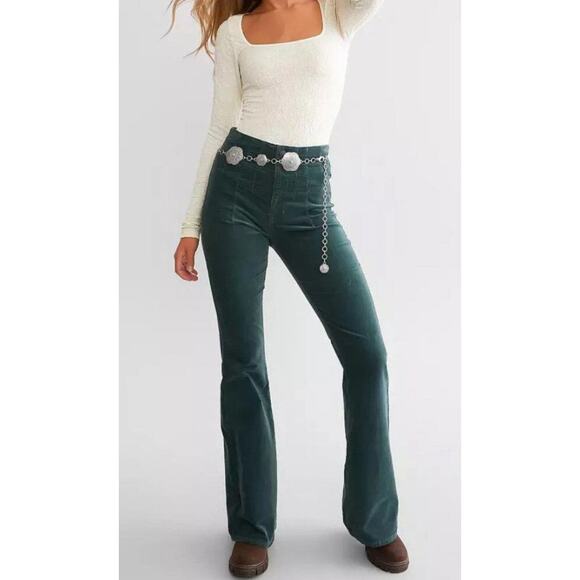 We The Free Pants - We The Free Green Corduroy Jayde High Waisted Flare Pants Boho Women's size 28